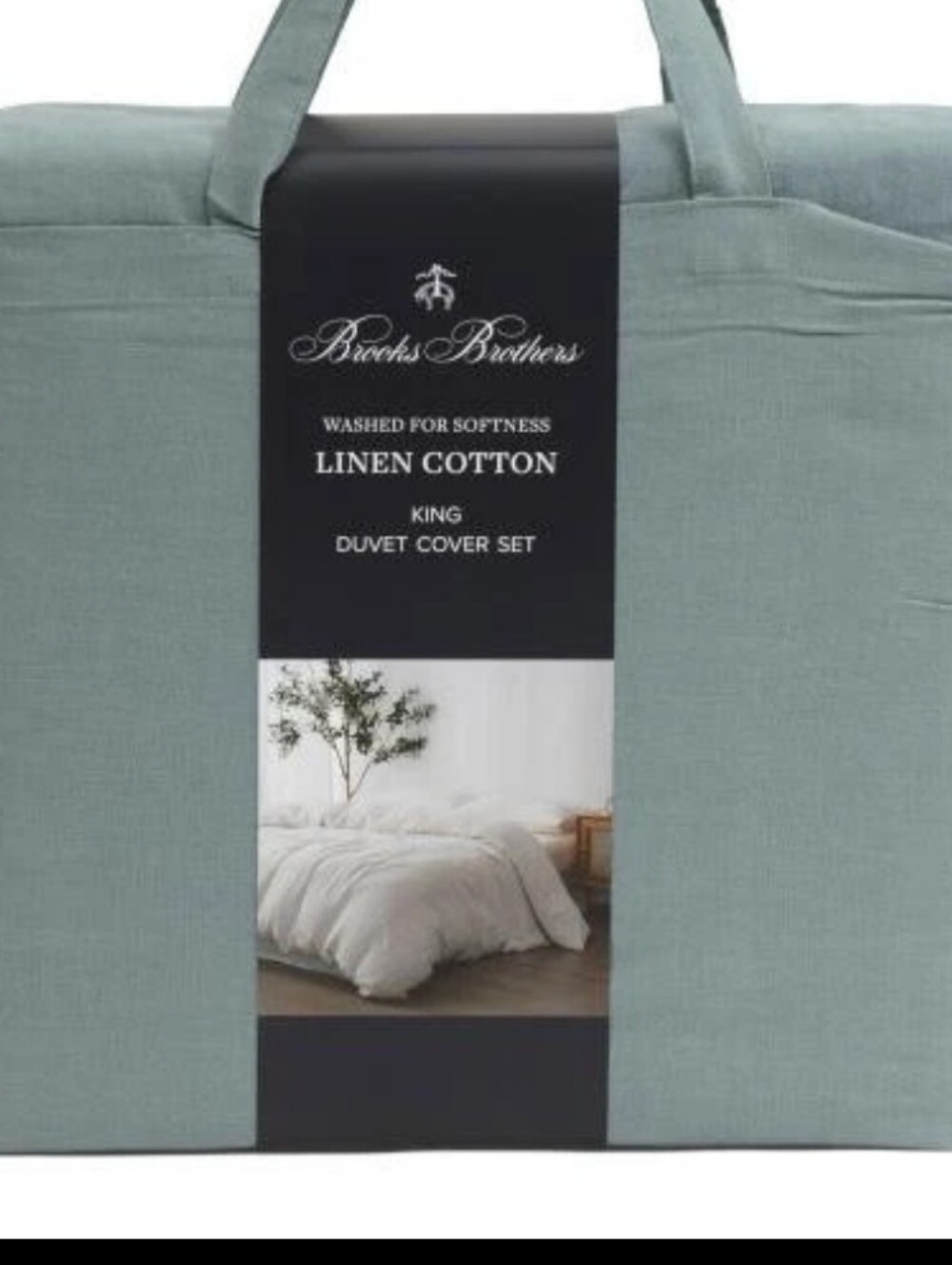 Brooks Brother KING Duvet Linen Cotton Solid cover/shams Sage NW